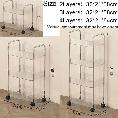Mobile Shelf with Wheel Multi-Layers Storage Rack Home Trolley for Snacks Cosmetic Sundries Organizer 2/3/4 Tiers Rolling Cart by Smarsty