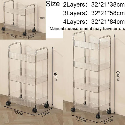 Mobile Shelf with Wheel Multi-Layers Storage Rack Home Trolley for Snacks Cosmetic Sundries Organizer 2/3/4 Tiers Rolling Cart