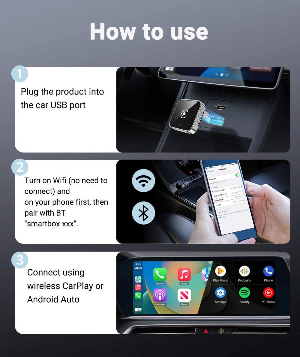 New Super Mini Carplay AI Box Wired to Wireless CarPlay/Android Auto 2in1 Box 5GHz WiFi5 for 99% Original Wired CarPlay/Auto Car - Smarsty