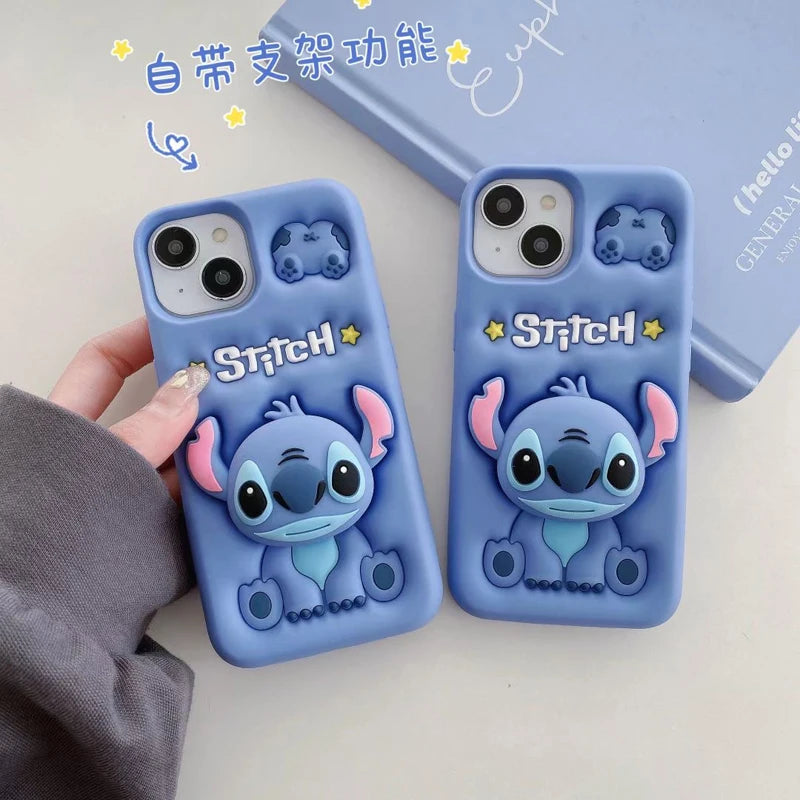 Cute Stitch iPhone Case With Silicone Grip Holder Stand - Smarsty