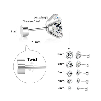 Stainless Steel CZ Stud Earrings Hypoallergenic Screw - Smarsty