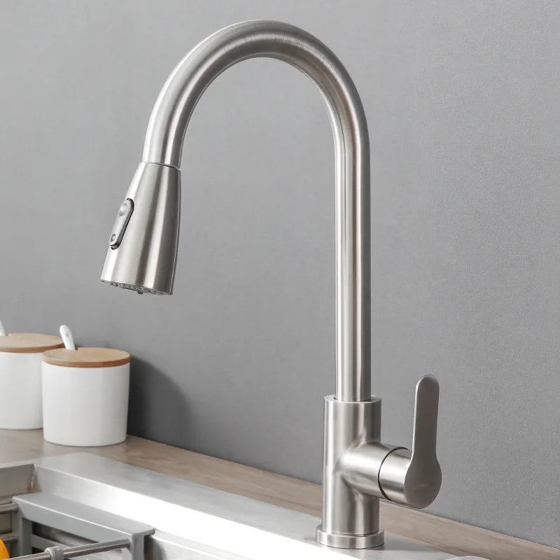 Stainless Steel Pull-Out Kitchen Faucet with Hot and Cold Water - Smarsty