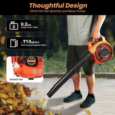 Gas Leaf Blower 25.4CC 2-Stroke 4.59ft³/h Commercial Handheld Gas Leaf Blower Grass Lawn Yard Dust Blowing Cleaning Tool - Smarsty