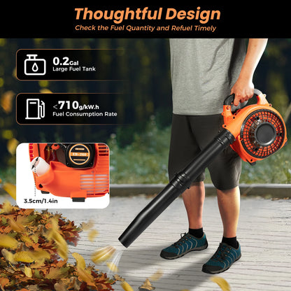 Gas Leaf Blower 25.4CC 2-Stroke 4.59ft³/h Commercial Handheld Gas Leaf Blower Grass Lawn Yard Dust Blowing Cleaning Tool