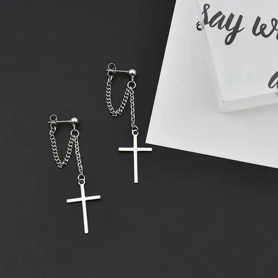 Punk Silver Cross Drop Earrings for Unique Gothic Style - Smarsty