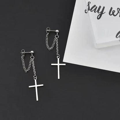 Punk Silver Cross Drop Earrings for Unique Gothic Style - Smarsty