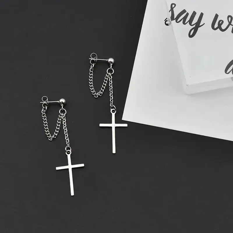 Punk Silver Cross Drop Earrings for Unique Gothic Style - Smarsty