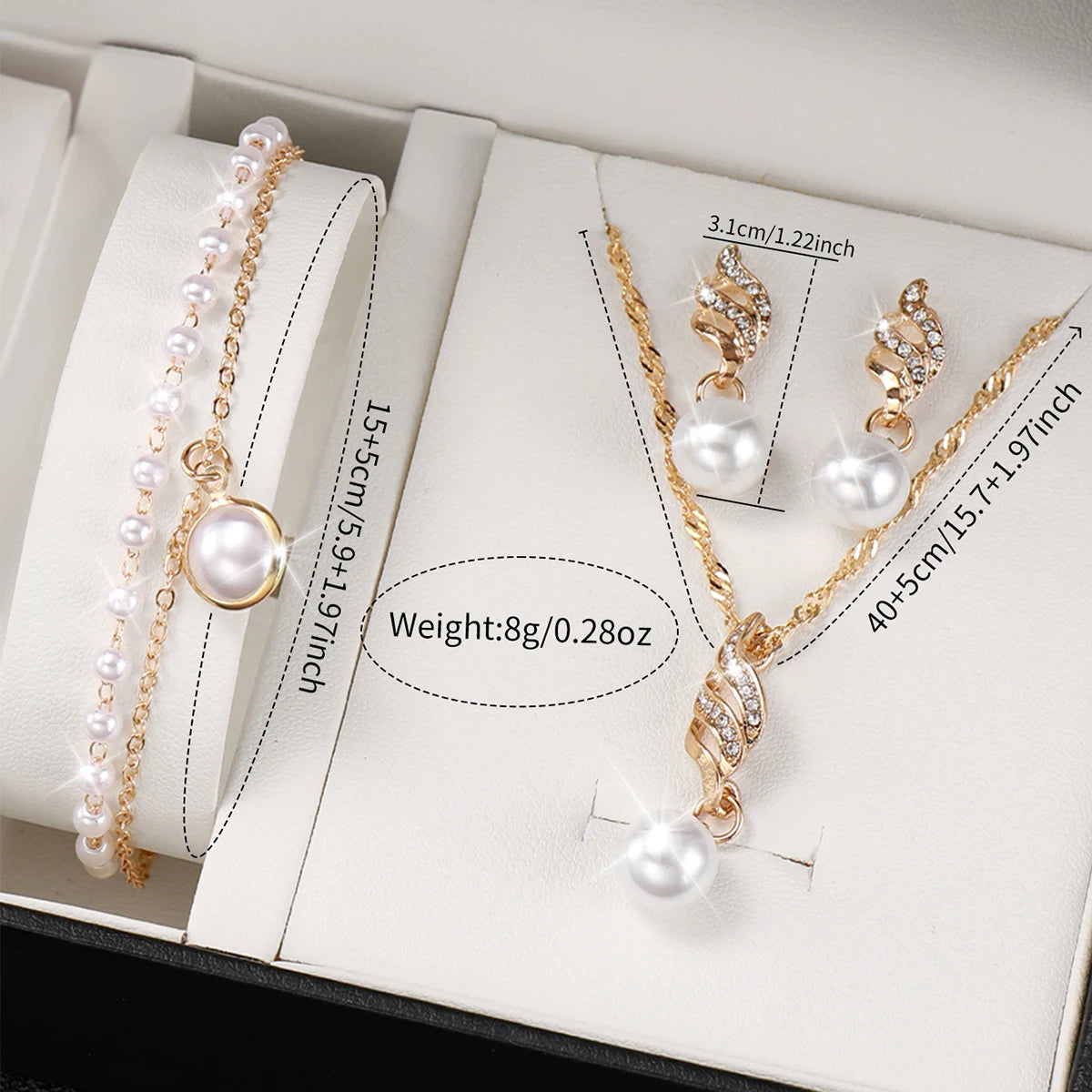 Women's Fashion Quartz Watch Set with Pearls and Leather Band - Smarsty