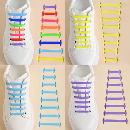 16pcs/lot Silicone Shoelaces No Tie Shoelaces 12 colors Elastic Lace Shoelace Creative Lazy Silicone Laces Rubber Lace - Smarsty