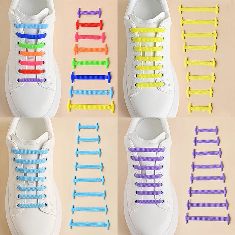 16pcs/lot Silicone Shoelaces No Tie Shoelaces 12 colors Elastic Lace Shoelace Creative Lazy Silicone Laces Rubber Lace - Smarsty
