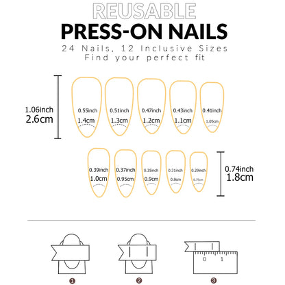 24PCS French Almond Fake Nails with Pearl Trim - Smarsty