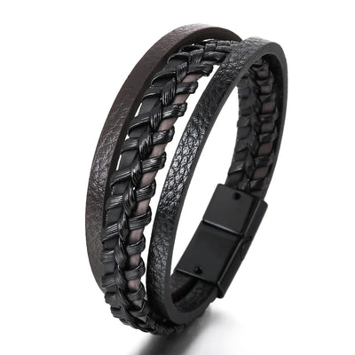 Trendy Leather Bracelets For Men Multilayer Braided Rope - Smarsty