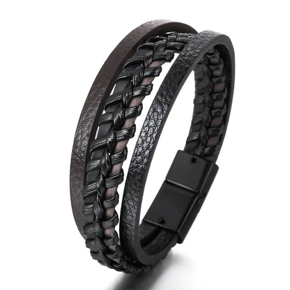 Trendy Leather Bracelets For Men Multilayer Braided Rope - Smarsty