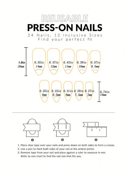 24PCS Medium Pink Black French Tip Press On Nails - Smarsty