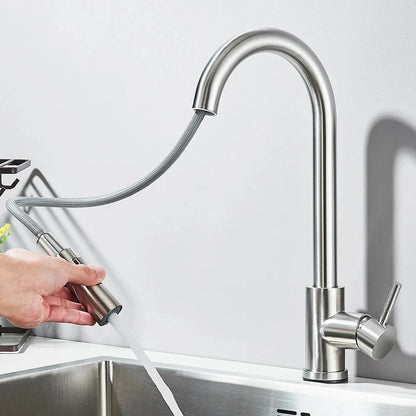 304 Chrome Kitchen Faucet with Pull-Out Spray Feature - Smarsty