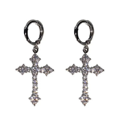 Rhinestone Cross Charm Drop Earrings for Women Fashion Style - Smarsty