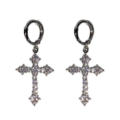 Rhinestone Cross Charm Drop Earrings for Women Fashion Style - Smarsty