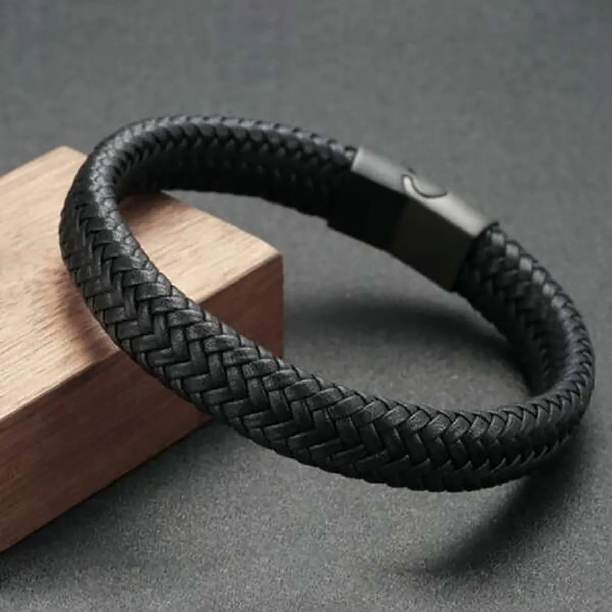 Black PU Leather Magnetic Bracelet for Men Elegant Gift - Smarsty