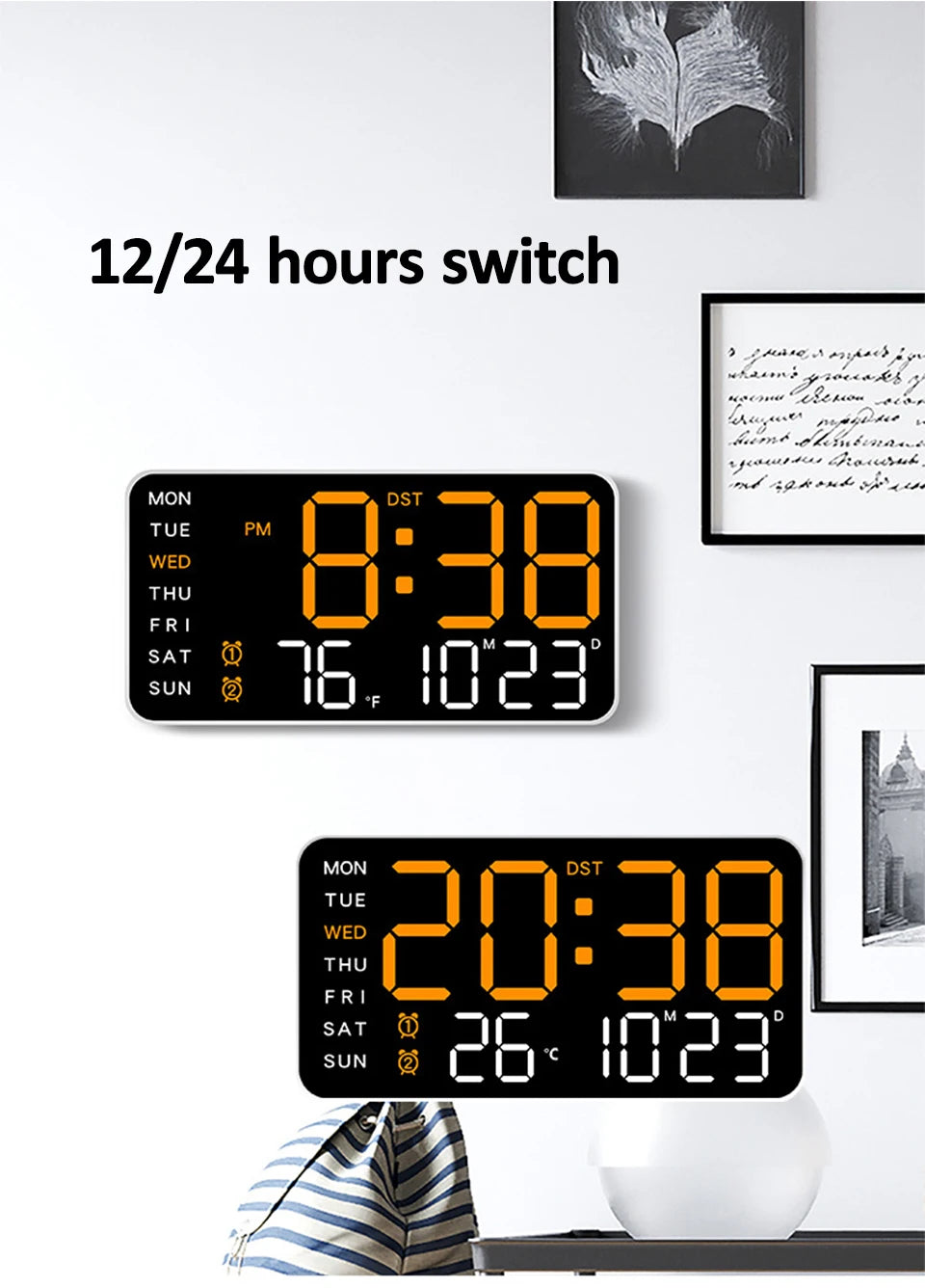 Large Digital Wall Clock with Temperature and Date Display - Smarsty