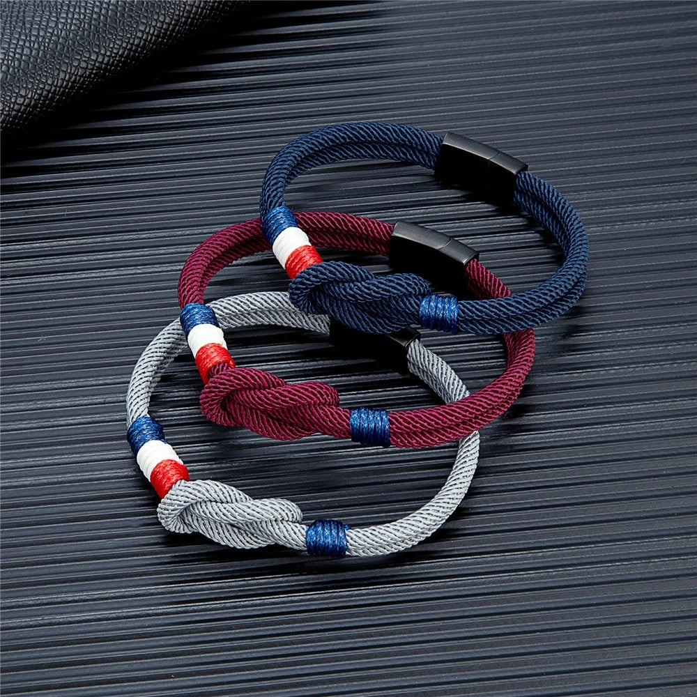 Black Stainless Steel Rope Bracelet Handmade Double Layer - Smarsty