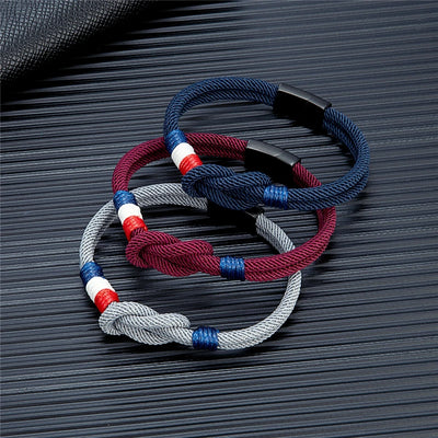Black Stainless Steel Rope Bracelet Handmade Double Layer - Smarsty