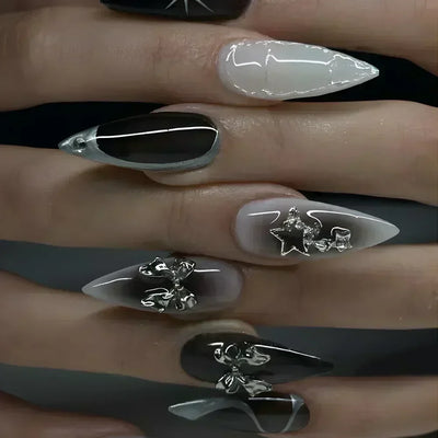 24Pcs Pink Almond False Nails with French Design - Smarsty