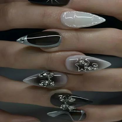 24Pcs Pink Almond False Nails with French Design - Smarsty