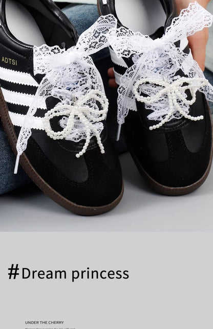 Fancy Lace Shoelaces for Women Casual Shoes 2.9CM Width Flat Shoelace for Sneakers Black White Shoe Laces Accessorices