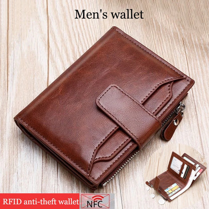 Men's Coin Purse Wallet RFID Anti-theft Man Leather Wallet Zipper Business Card Holder Money Bag Wallet Male - Smarsty