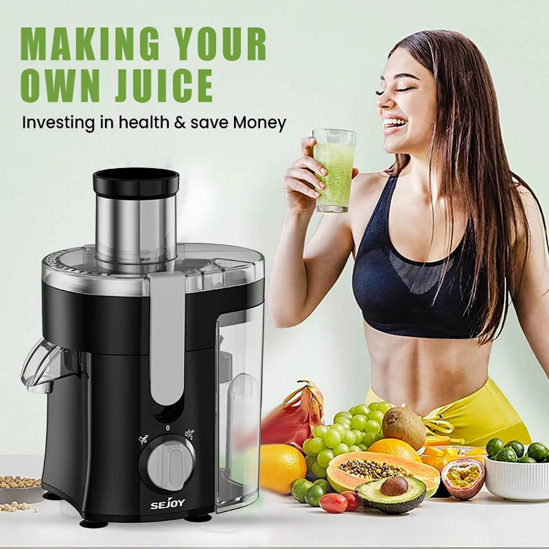 Sejoy Compact Fruits Juicer,Juice Extractor Machine Multiple Safety Features Operation Centrifugal Extractor Speed Adjustable