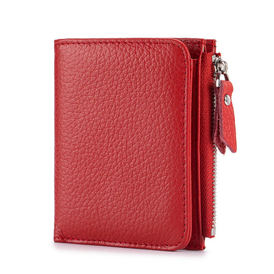 Women Genuine Leather Slim Short Wallet RFID Blocking Bi-Fold Wallet Credit Card Holder money clip wallet Zipper Coin pocket - Smarsty