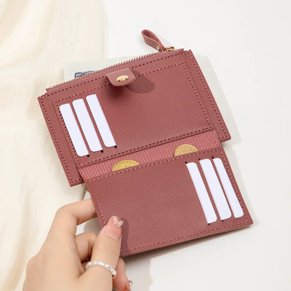 Minimalist and fashionable women's short card bag, ultra-thin mini PU leather zero wallet, women's credit card holder wallet