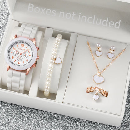 Women's Casual Silicone Band Quartz Watch Set - Smarsty