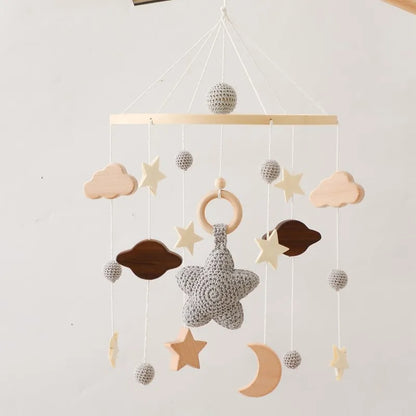 Baby Crib Mobile Bed Bell Rattle Toys Wooden Crochet Stars Pendant Bed Bell Toys Newborn Comfort Crib Bracket Hanging Toys Gifts
