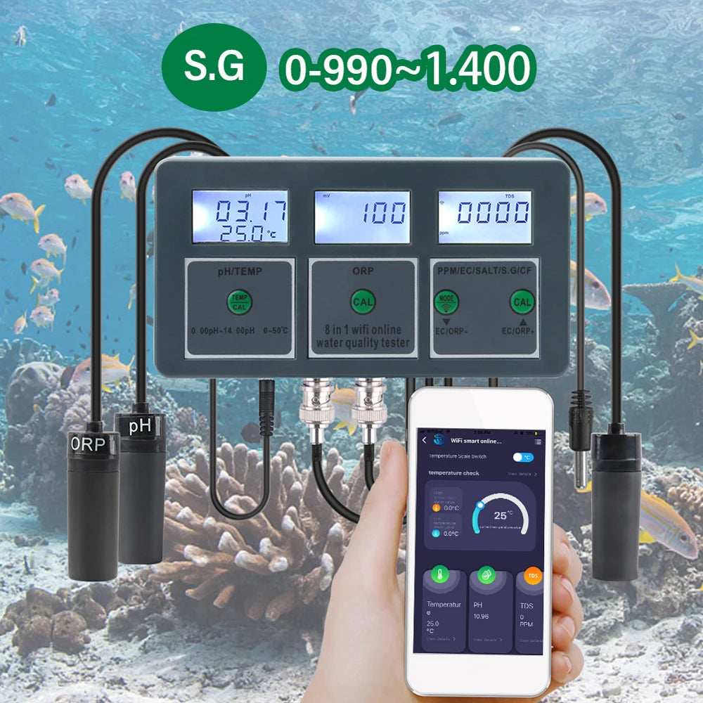 Tuya WiFi 8 In 1 Water Quality Tester with Digital Display - Smarsty