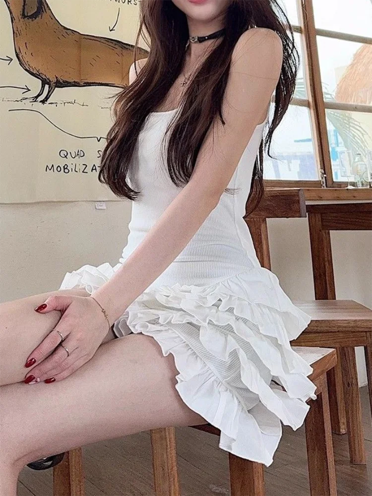 Chic Y2K Sleeveless Mini Dress For Woman Summer Black Dresses Sexy Clubwear Party Slim fit Ruffle Pleated Short Dress - Smarsty