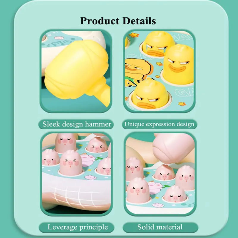 Duck/Frog/Pig Baby Toy Montessori Learning Game Educational Puzzle Gift for 12 24 Months Toddler Boy/Girl with Hammer - Smarsty