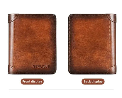 Men Wallet Genuine Leather Rfid Blocking Trifold Wallet Vintage Thin Short Multi Function ID Credit Card Holder Male Purse Money