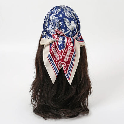 Bohemian Floral Print Silk Scarf for Women Sun Protection - Smarsty