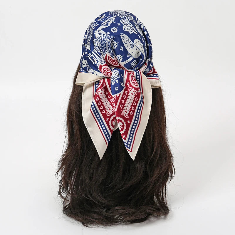 Bohemian Floral Print Silk Scarf for Women Sun Protection - Smarsty