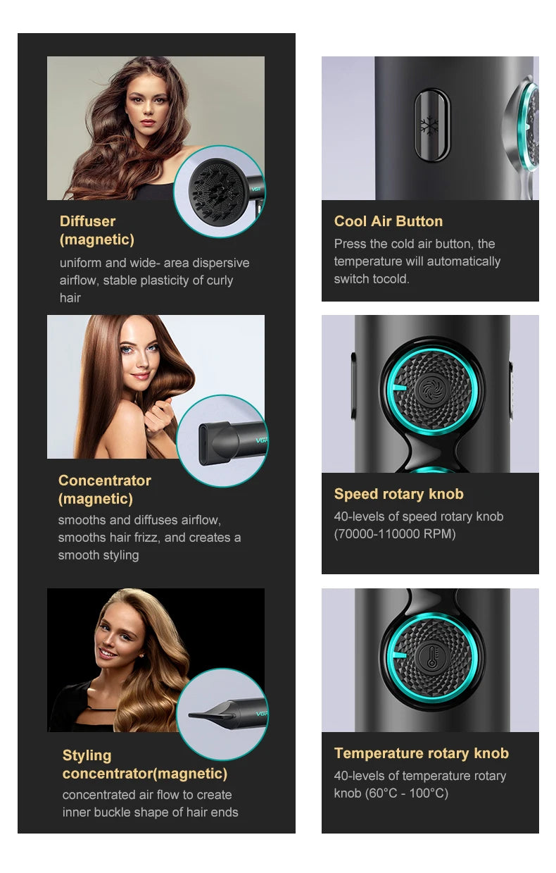 Professional VGR Hair Dryer with Hot and Cold Settings - Smarsty