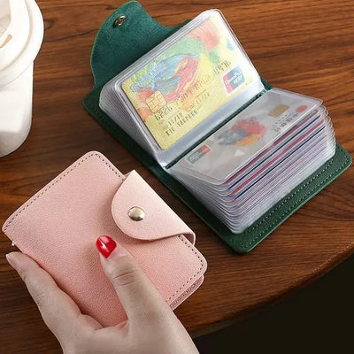 24 Bits Credit Card Holder Business Bank Card Pocket PU Large Capacity Card Cash Storage Clip Organizer Case ID Holder Pouch - Smarsty