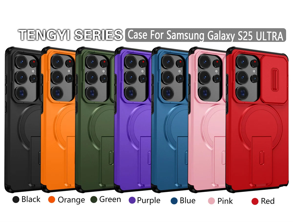 Lens Protect Camera Phone Case for Samsung S25 FE S24 S23 Ultra S22 Plus A17 A36 A56 A16 A15 A35 A55 Magnetic Kickstand Cover