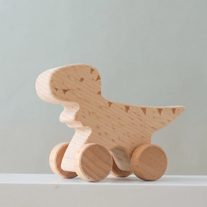 Wooden Baby Car Toys Beech Wooden Dinosaur Cartoon Car Teether Educational Montessori Toys For Children Teething Baby Toys