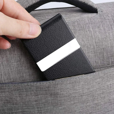 Men Postcard Box Business Multifunction Card Holder Case PU Leather Metal Pocket Holder with Magnetic Shut Cigarette Wallet Case - Smarsty