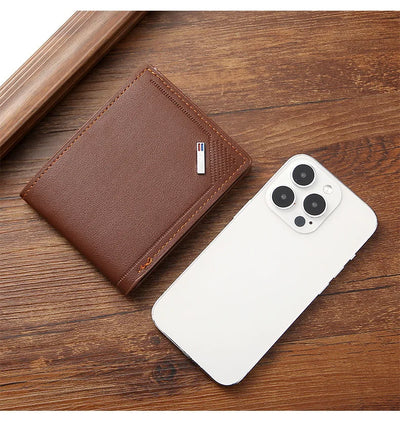 Men's Short Leather Slim Wallets Business Man Money Clip Credit Card Holder Purse Thin Minimalist Bifold Wallet - Smarsty