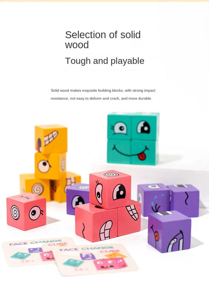 Cube Face Changing Building Blocks Board Game Wood Puzzle Montessori Expression Wooden Blocos for Children Battle Table Game by Smarsty