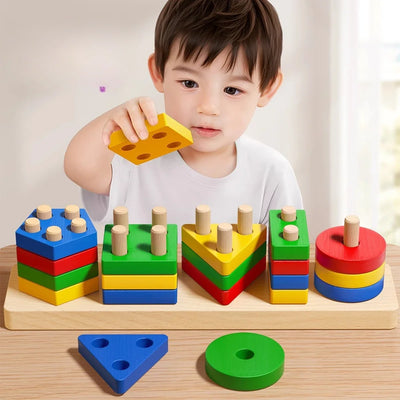 Montessori Wooden Sorting Stacking Toys Puzzle for Toddlers and Kids Preschool Fine Motor Skill Toy for 1 Years - Smarsty