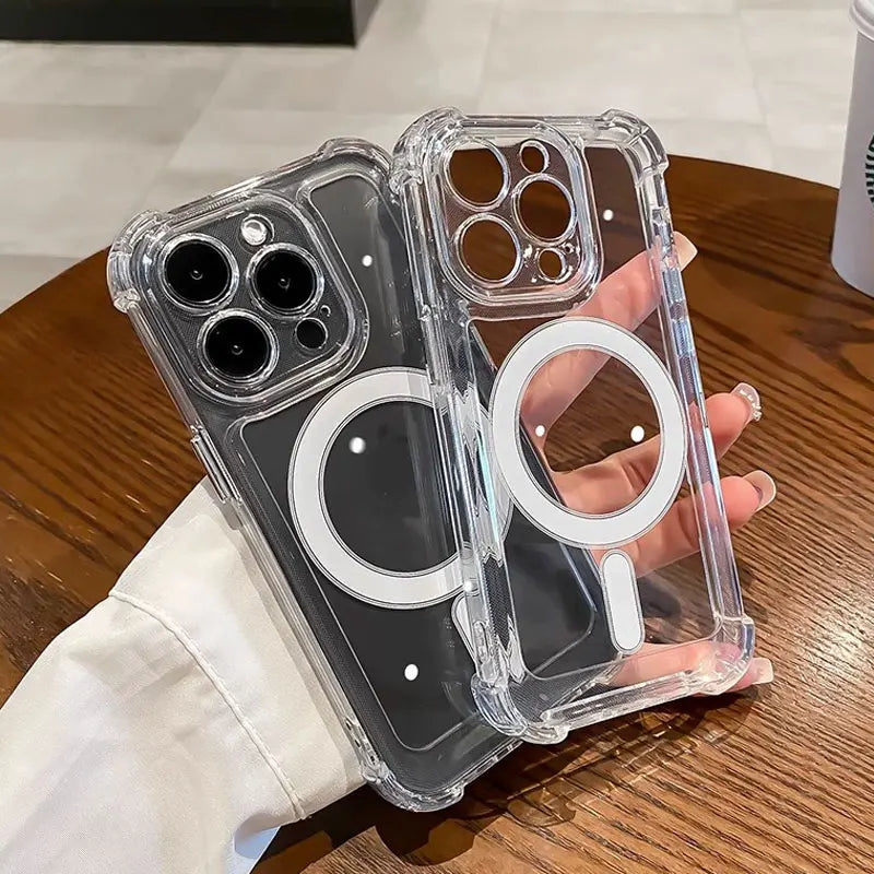 Luxury Wireless Charge Magsafe Transparent Case For iPhone 15 16 14 13 17 12 Pro Max Plus Magnetic Shockproof Soft Bumper Cover