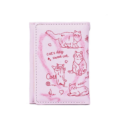 New Women Wallets Female Leather Purses Card Holders Graffiti Cat Portable Coin Purse Large Capacity Money Bag